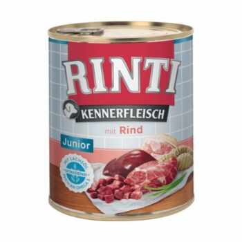 RINTI Junior, XS-XL, Vită, conservă hrană umedă fără cereale câini junior, (în suc propriu), 800g