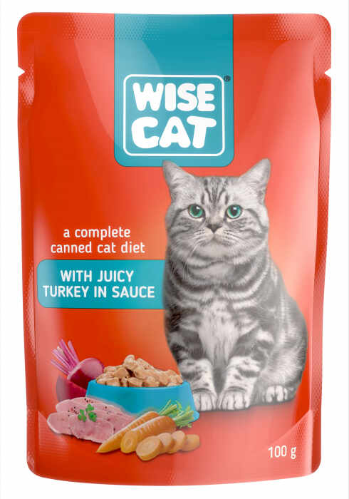 Wise cat, hrana umeda pentru pisici cu curcan in sos - 100 g
