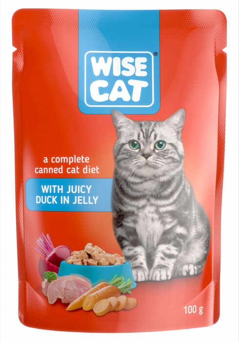 Wise cat, hrana umeda pentru pisici, suculenta cu rata in jeleu - 24x100 g