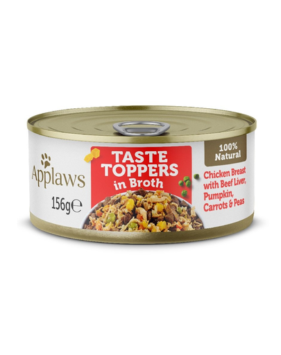 APPLAWS Dog Taste Toppers in Broth Chicken, Beef liver, Pumpkin 12 x 156 g Conserve pentru caini, cu pui, ficat de vita si dovleac