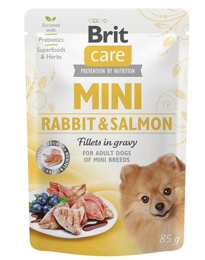 BRIT CARE Mini Adult Pouch Rabbit&Salmon 24x85g Hrana umeda caini talie mica, cu iepure si somon
