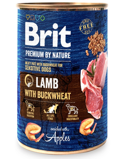 BRIT Premium by Nature Lamb and Buckwheat 6x400 g hrana umeda caini cu miel si hrisca