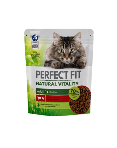 PERFECT FIT Natural Vitality 1+ hrana uscata pentru pisici adulte, cu carne de vita si pui 6x650 g