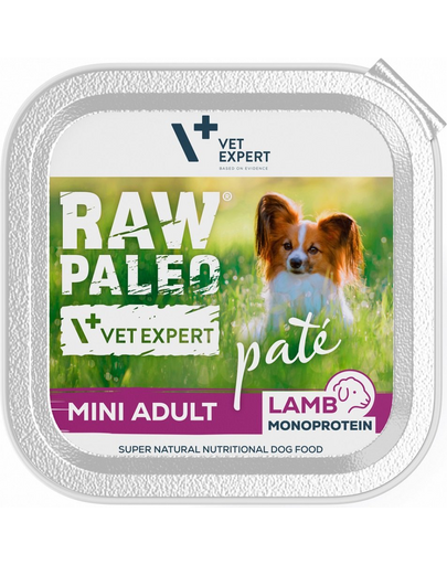 VETEXPERT RAW PALEO Pate Adult Mini Lamb 150 g pateu de miel pentru caini de talie mica