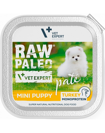 VETEXPERT RAW PALEO Pate Puppy Mini Turkey 150 g pateu pentru catei, cu curcan