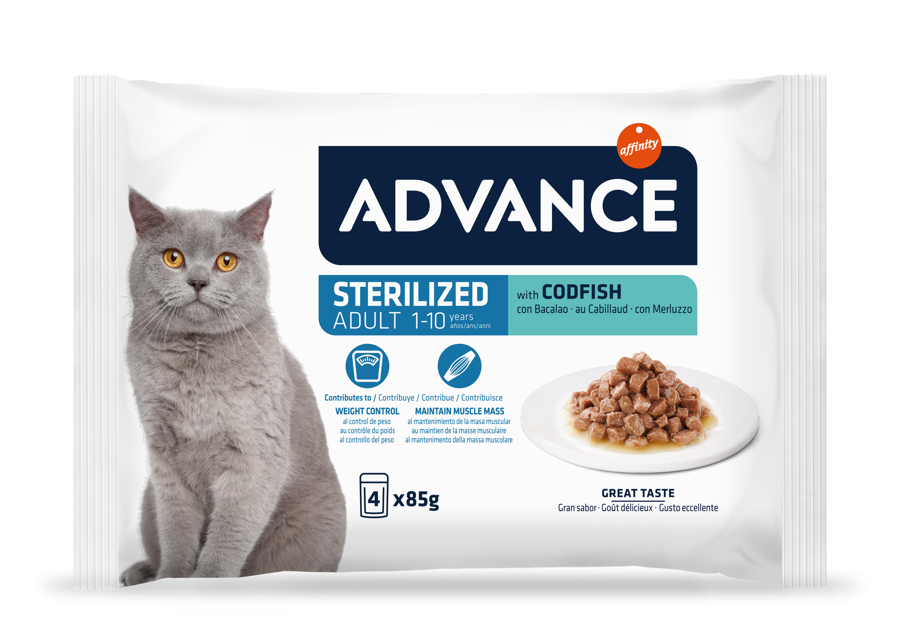 Advance Cat Wet Sterilized Cod Multipack, 4x85 g