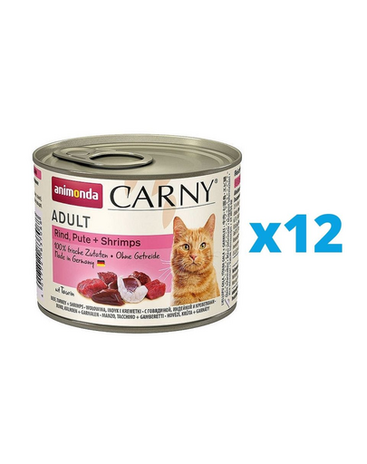 ANIMONDA Carny Adult Conserve hrana pisici, cu curcan, pui si creveti12 x 200 g