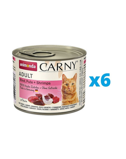 ANIMONDA Carny Adult Conserve pisica, cu carne de vita, curcan si creveti 6 x 200 g
