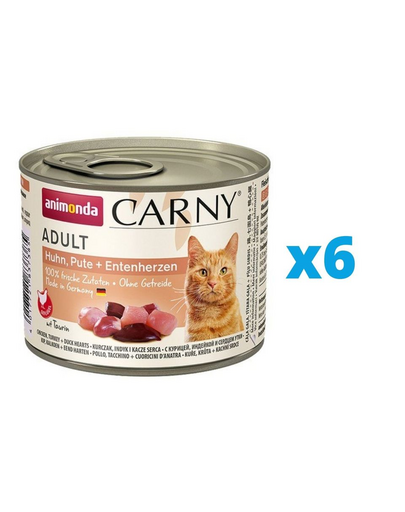 ANIMONDA Carny Adult Hrana umeda pisici, cu inimi de pui, curcan si rata 6 x 200 g