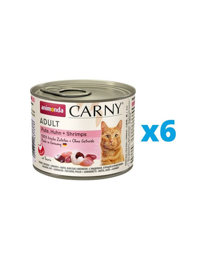 ANIMONDA Karma Carny Adult Hrana pisici, cu curcan, pui si creveti 6 x 200 g