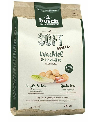 BOSCH Soft Mini - Hrana uscata pentru caini de talie mica cu prepelita si cartofi 2,5 kg