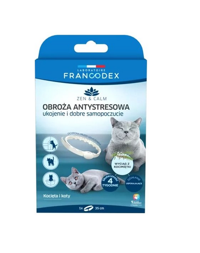 FRANCODEX Zgarda antistres pentru pisici si pisoi cu iarba pisicii 35 cm