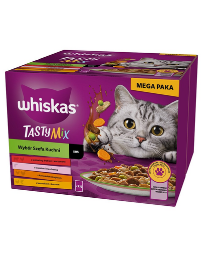 WHISKAS Adult Tasty Mix Hrana umeda pisici 48x85 g cu pui, somon, cod, curcan si vita