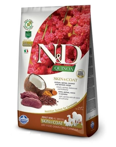 Farmina N&D Dog Quinoa Skin & Coat Venison 2.5 kg hrana caini adulti