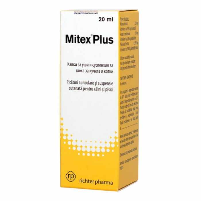 Mitex Plus, picaturi auriculare pentru caini si pisici, 20 ml