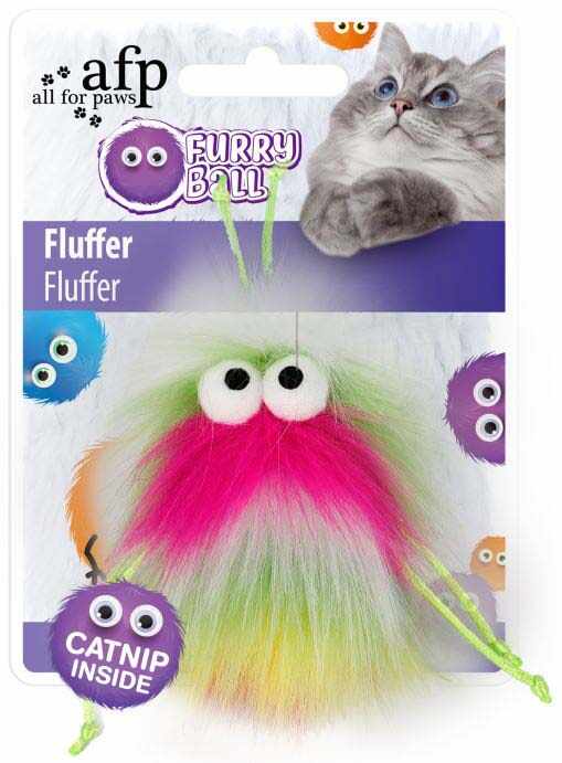 ALL FOR PAWS Furry Ball Jucărie pentru pisici Fluffer, Roz/Galben, 15x8x3,5cm