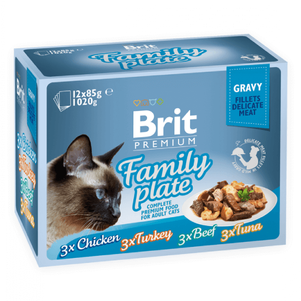 Hrana umeda pentru pisici Brit Premium Family Plate Gravy 12 plicuri X85g