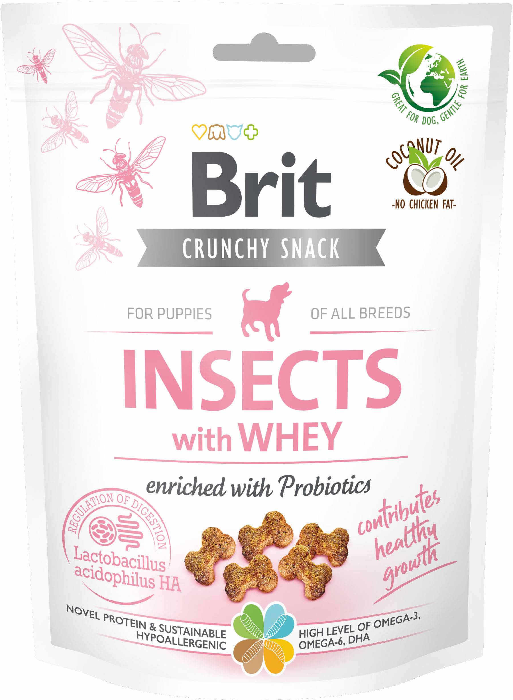 BRIT Crunchy Snack, recompensă pentru PUPPY, cu Insecte, Zer şi Probiotice 200g