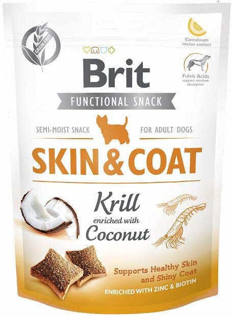 BRIT Functional Snack Skin&Coat, recompensă pentru câini, Krill 150g