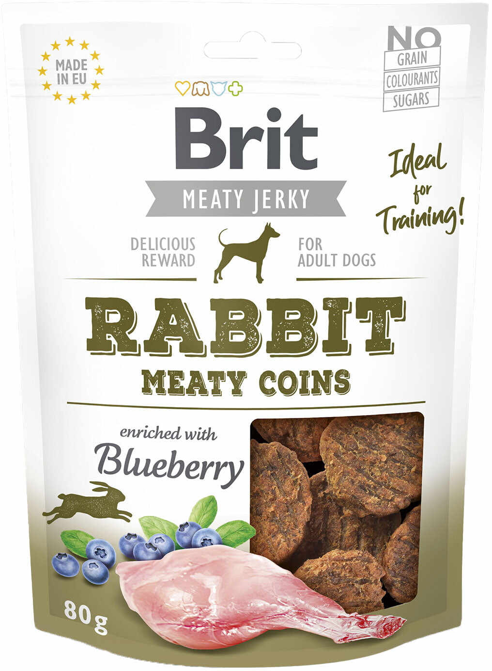 BRIT Jerky Meaty Coins Iepure, recompensă pentru câini, cu carne de iepure 80g