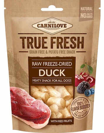 CARNILOVE True Fresh Recompensă criodesicată, câini, cu raţă/fructe roşii 40g
