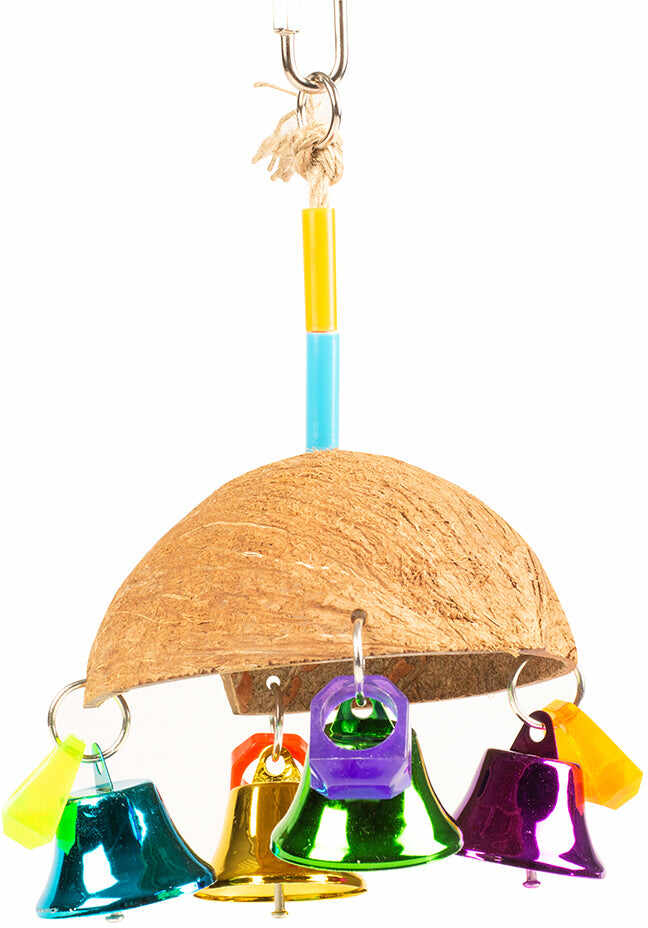 DUVO+ Jucărie pentru păsări Umbrelă din Cocos, cu clopoţei, 13x13x19cm