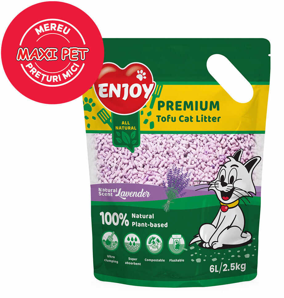 ENJOY Tofu Aşternut igienic pentru pisici, aromă Lavandă 6L/2,5kg