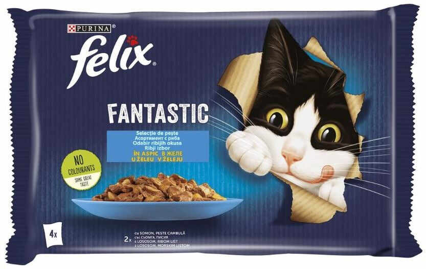 FELIX Fantastic Pachet plicuri pentru pisici, cu Somon şi Cambulă 4x85g