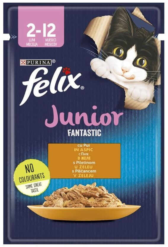 FELIX Fantastic Plic hrană umedă JUNIOR pentru pisicuţe, cu Pui 85g