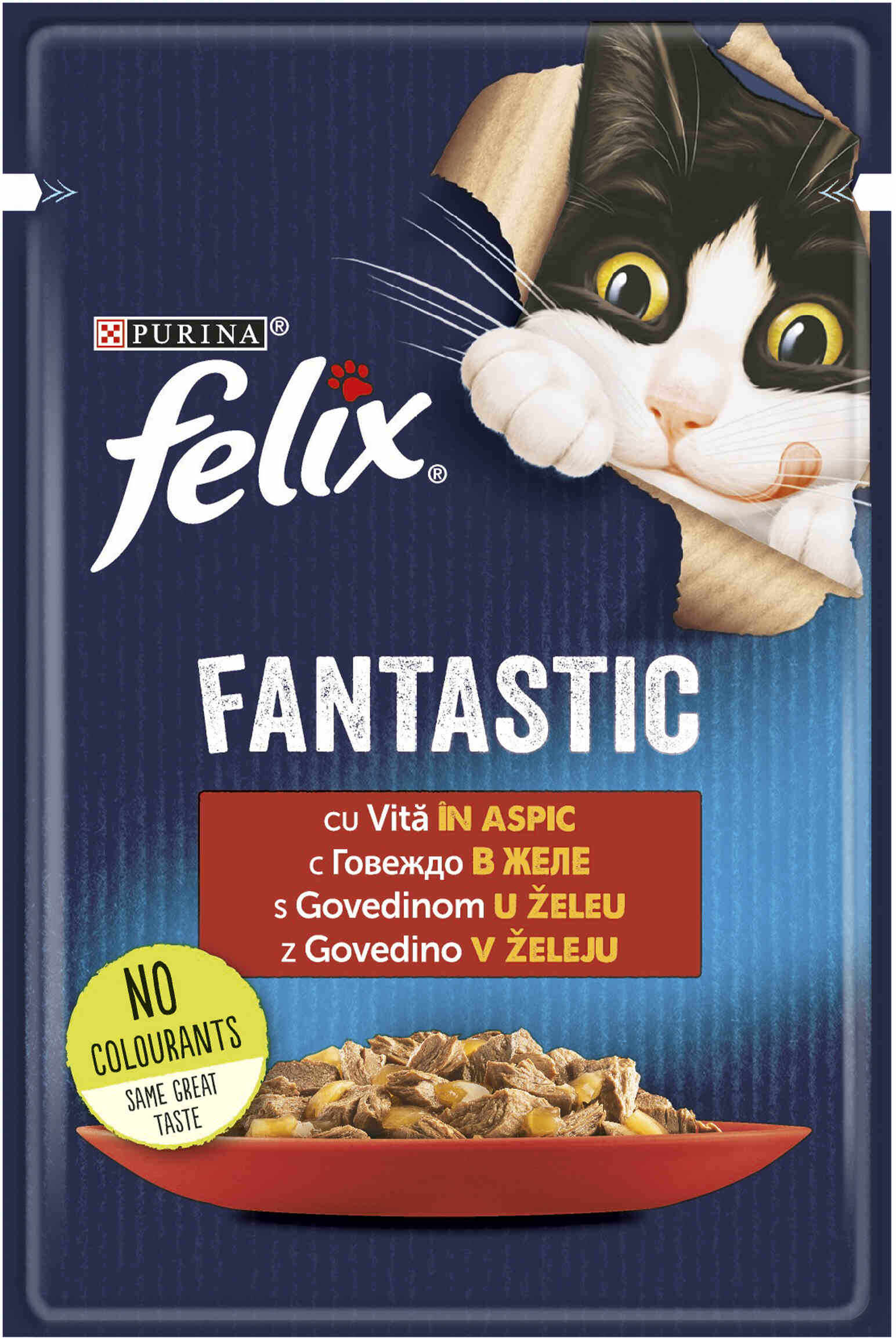 FELIX Fantastic Plic hrană umedă pentru pisici, cu Vită 85g