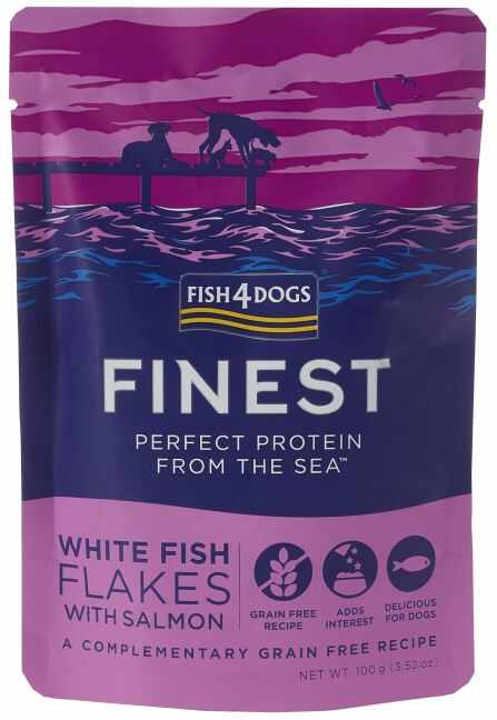 FISH4DOGS Finest Plic pentru câini, cu bucăţi de Peşte alb şi Somon 100g