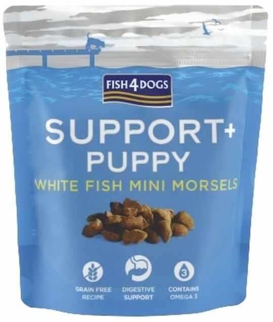 FISH4DOGS Support+ PUPPY Recompensă pentru căţei, biscuiţi cu Peşte alb 150g