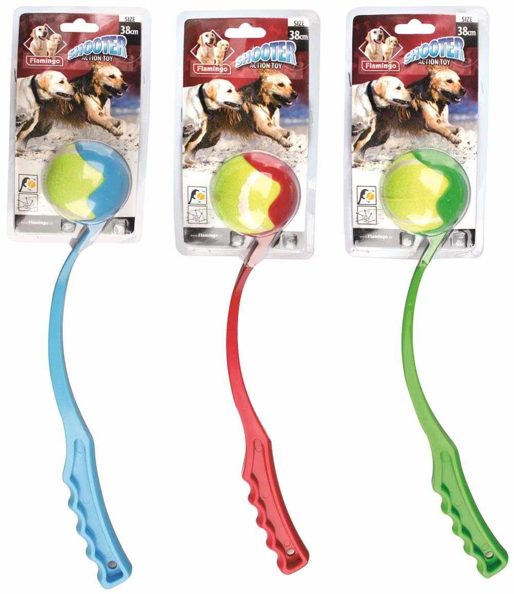 FLAMINGO Jucărie pentru câini Lansator şi Minge de Tenis 38cm, diferite culori