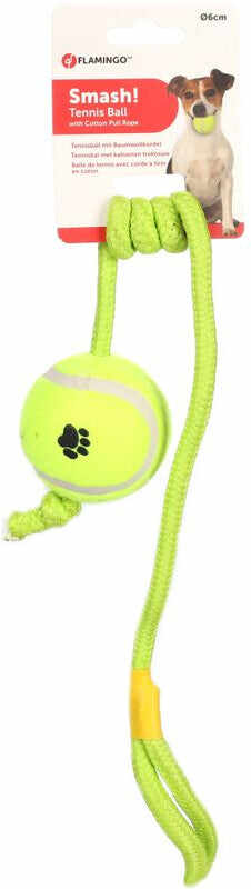FLAMINGO Jucărie pentru câini Minge de Tenis cu frânghie 6cm