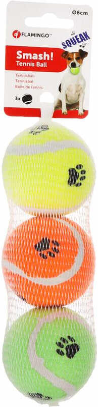 FLAMINGO Jucărie pentru câini Minge de Tenis, cu sunet, 6cm, set 3 bucăţi