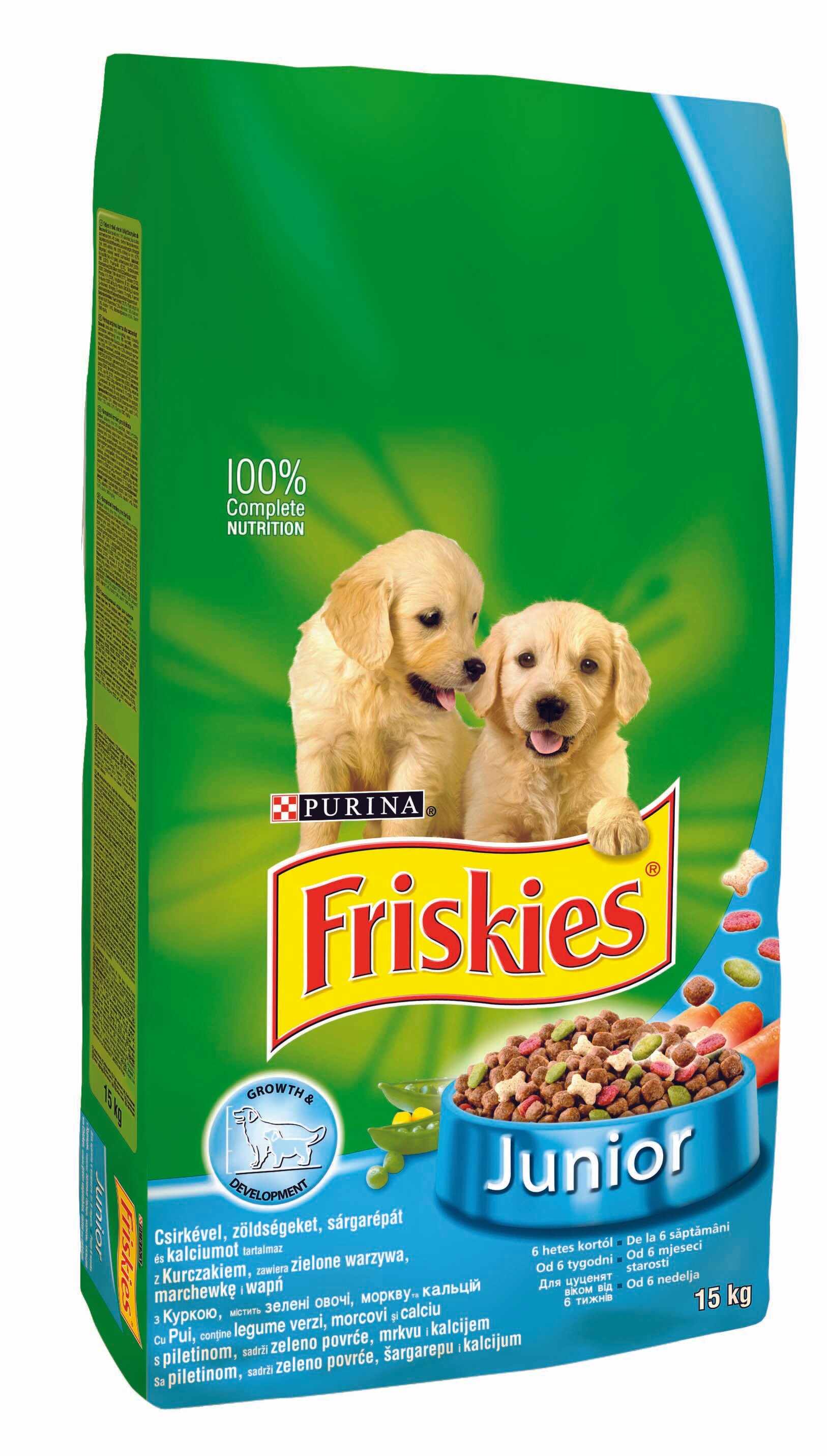 FRISKIES Hrană uscată pentru câini JUNIOR, cu Pui, Legume şi Morcovi