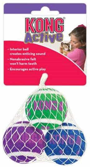 KONG Jucărie pentru pisici Minge Tenis cu clopoţel 3buc/set, diverse culori