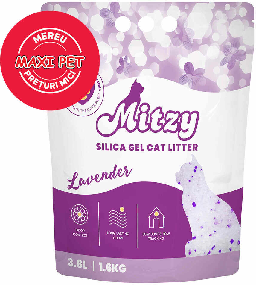 MITZY SILICA GEL Nisip silicat pentru pisici, cu lavandă 3,8L/1,6kg