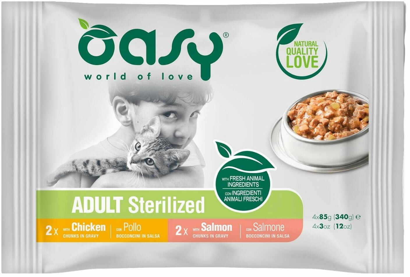 OASY Chunks in Gravy Multipack pentru pisici sterilizate, pachet 4x85g