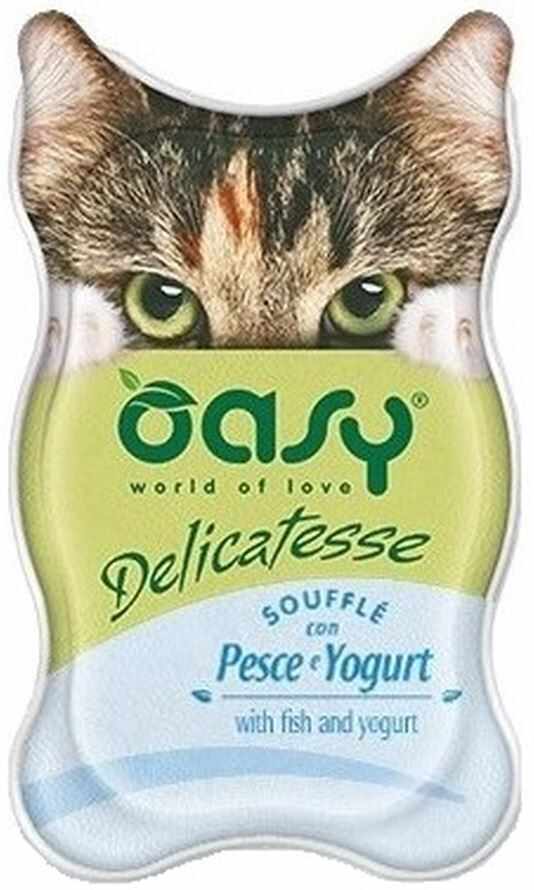 OASY Delicatesse Souffl Pate pentru pisici, cu Peşte şi Iaurt 85g