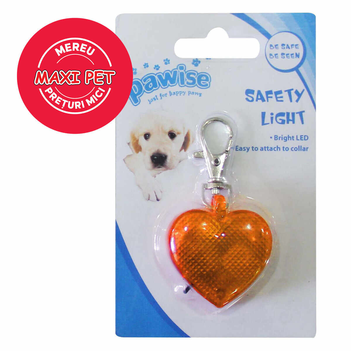 PAWISE Medalion pentru câini Inimă, iluminat noaptea 4x3,5cm
