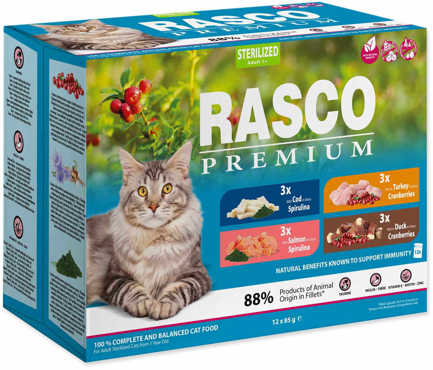 RASCO Premium Sterilized Pachet Plicuri pentru pisici adulte 12x85g