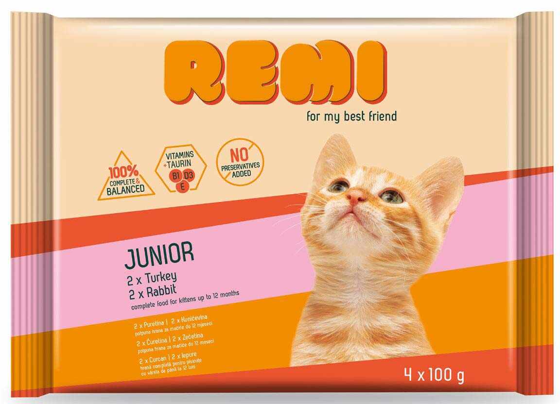 REMI Pachet plicuri pentru pisicuţe, cu Curcan şi Iepure 4x100g