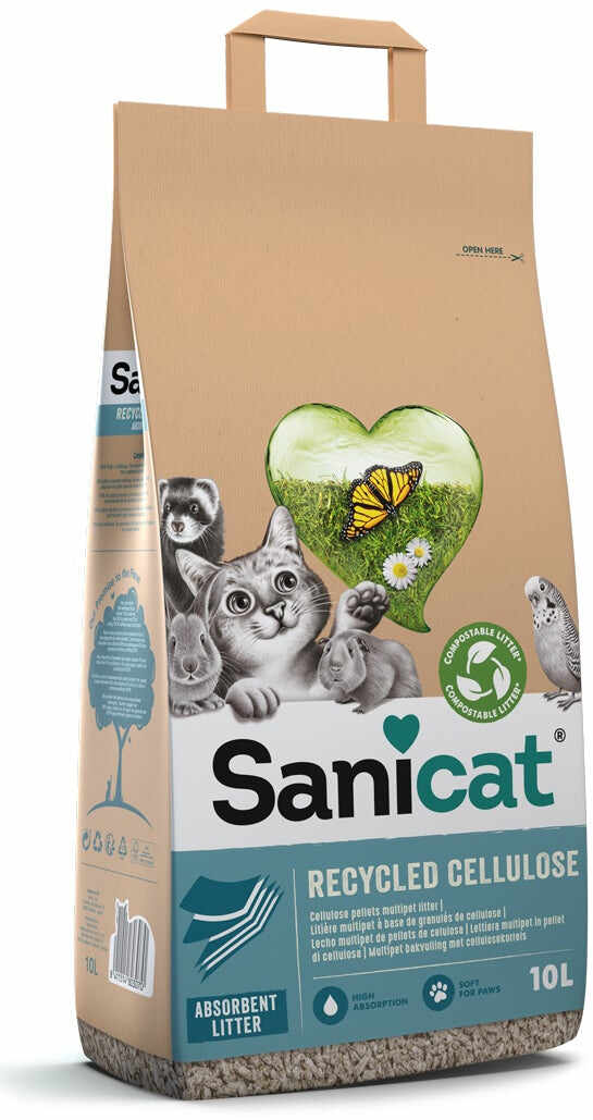 SANICAT Clean&Green Aşternut pisici, celuloză şi hârtie, biodegradabil 10L/3,4kg
