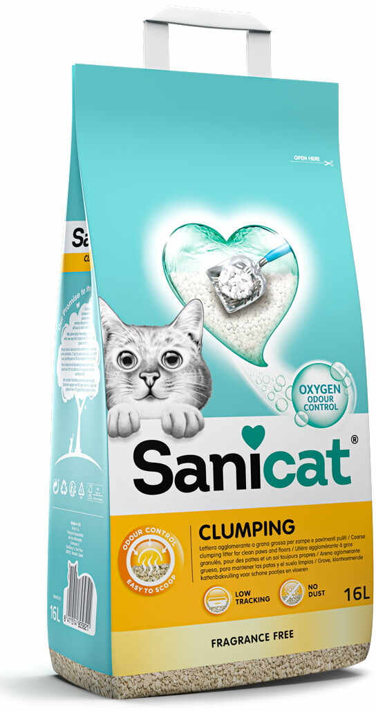 SANICAT Clumping Nisip pentru pisici, fără aromă, 16L/14kg