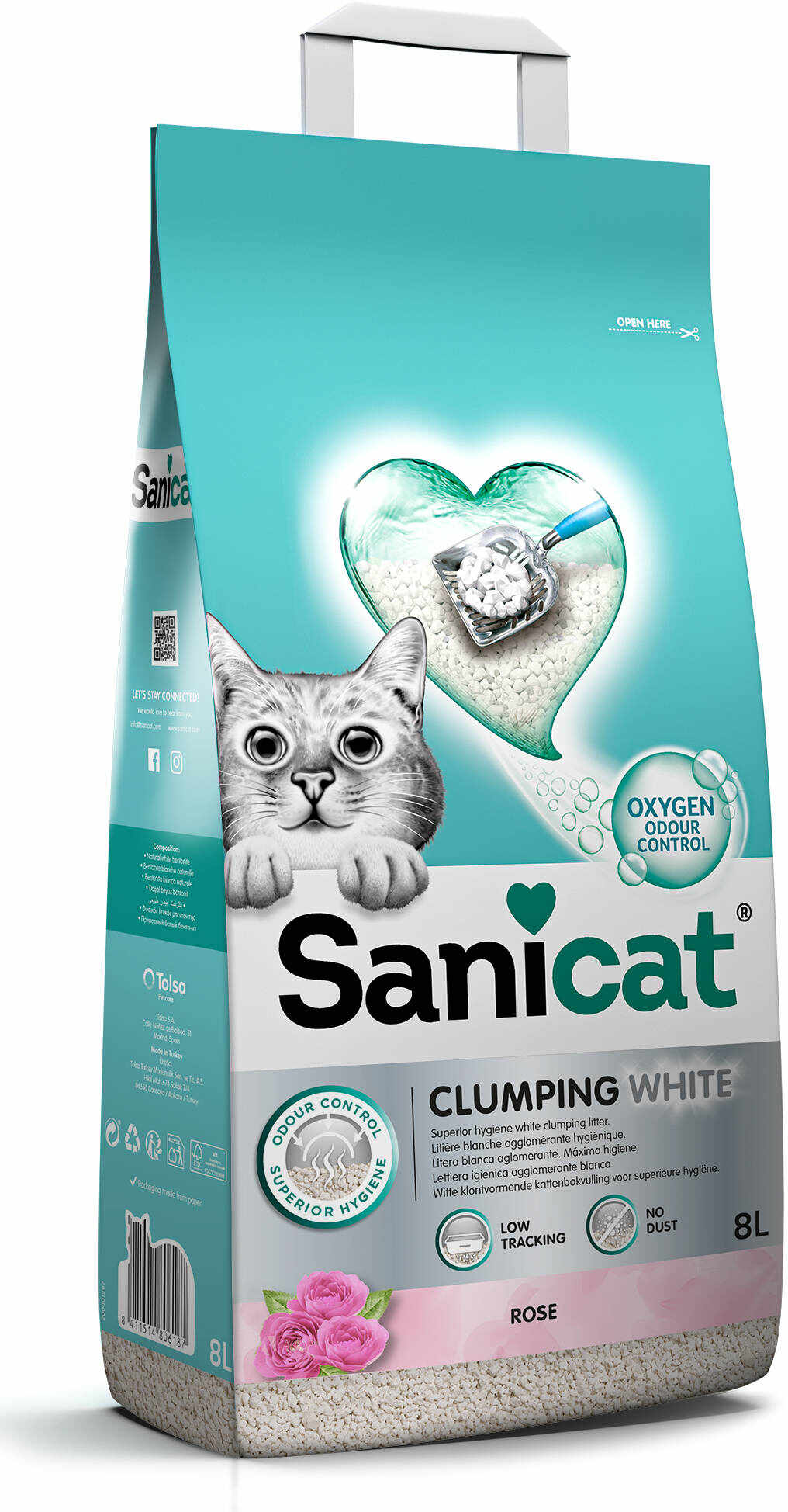 SANICAT Clumping White Rose Nisip pentru pisici, bentonită 8L/6,8kg