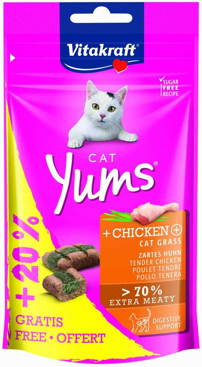 VITAKRAFT Delicatese pentru pisici Cat Yums cu Pui şi Iarba pisicii 40g+20%