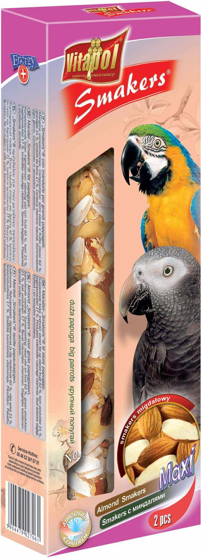 VITAPOL Smakers Maxi Snacks pentru papagali mari Migdale, 2 bucăţi, 450g