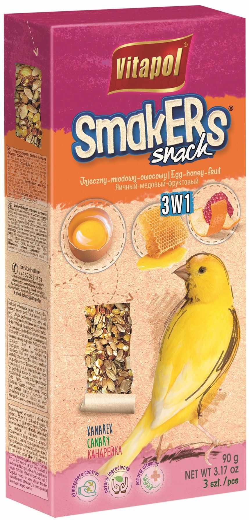 VITAPOL Smakers Snacks pentru canari Mix 3-în-1 (ou, fructe, miere) 85g