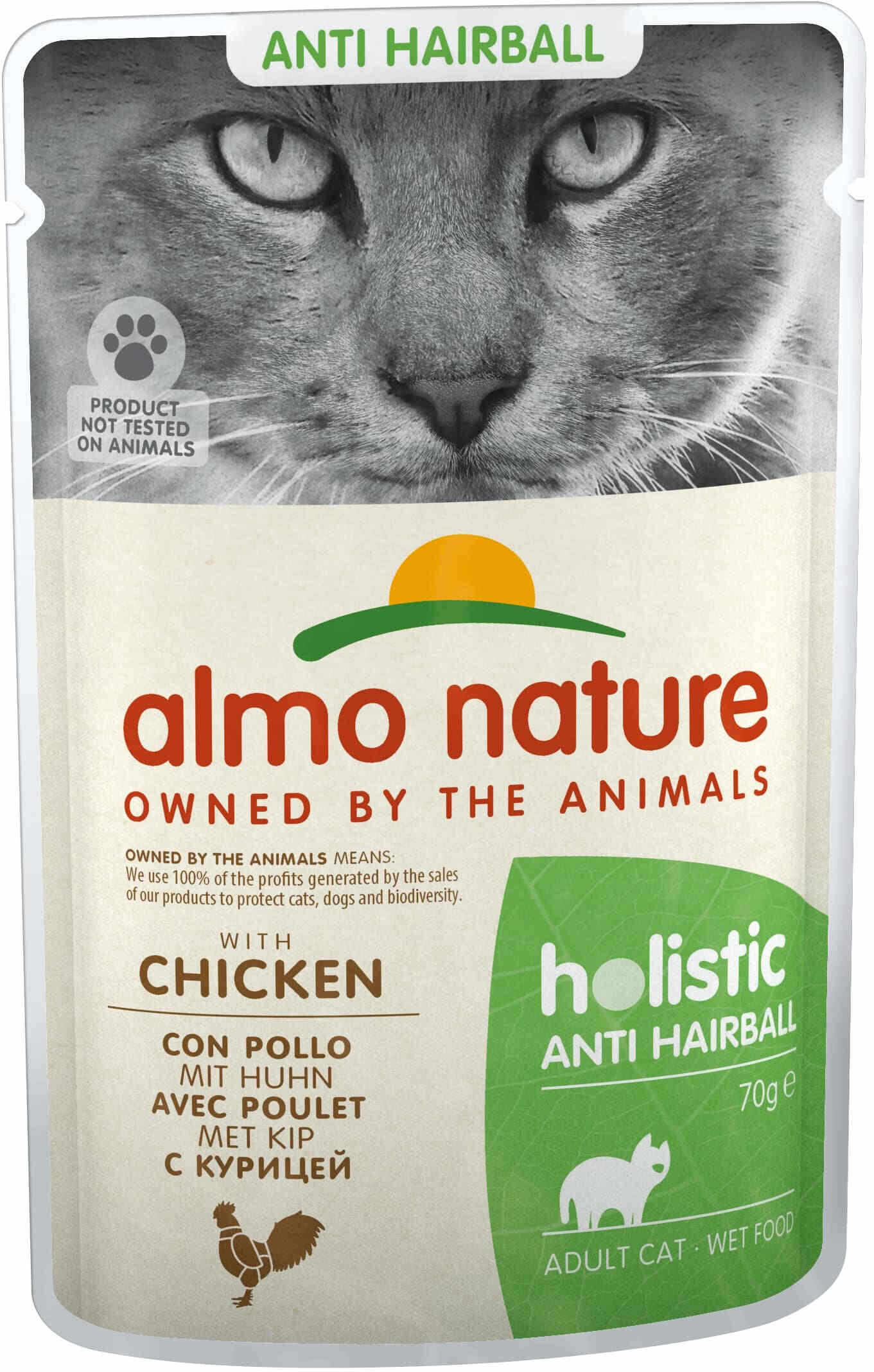 ALMO NATURE HOLISTIC Plic pentru pisici anti-Hairball, cu pui 70g
